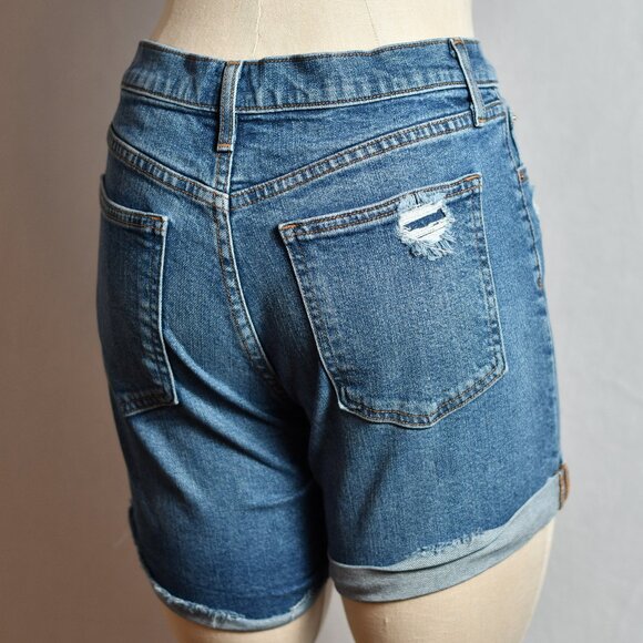 Gap Denim Blue Jeans Shorts, Distressed front and back,Cuffed Legs, Size 27 - Picture 3 of 4